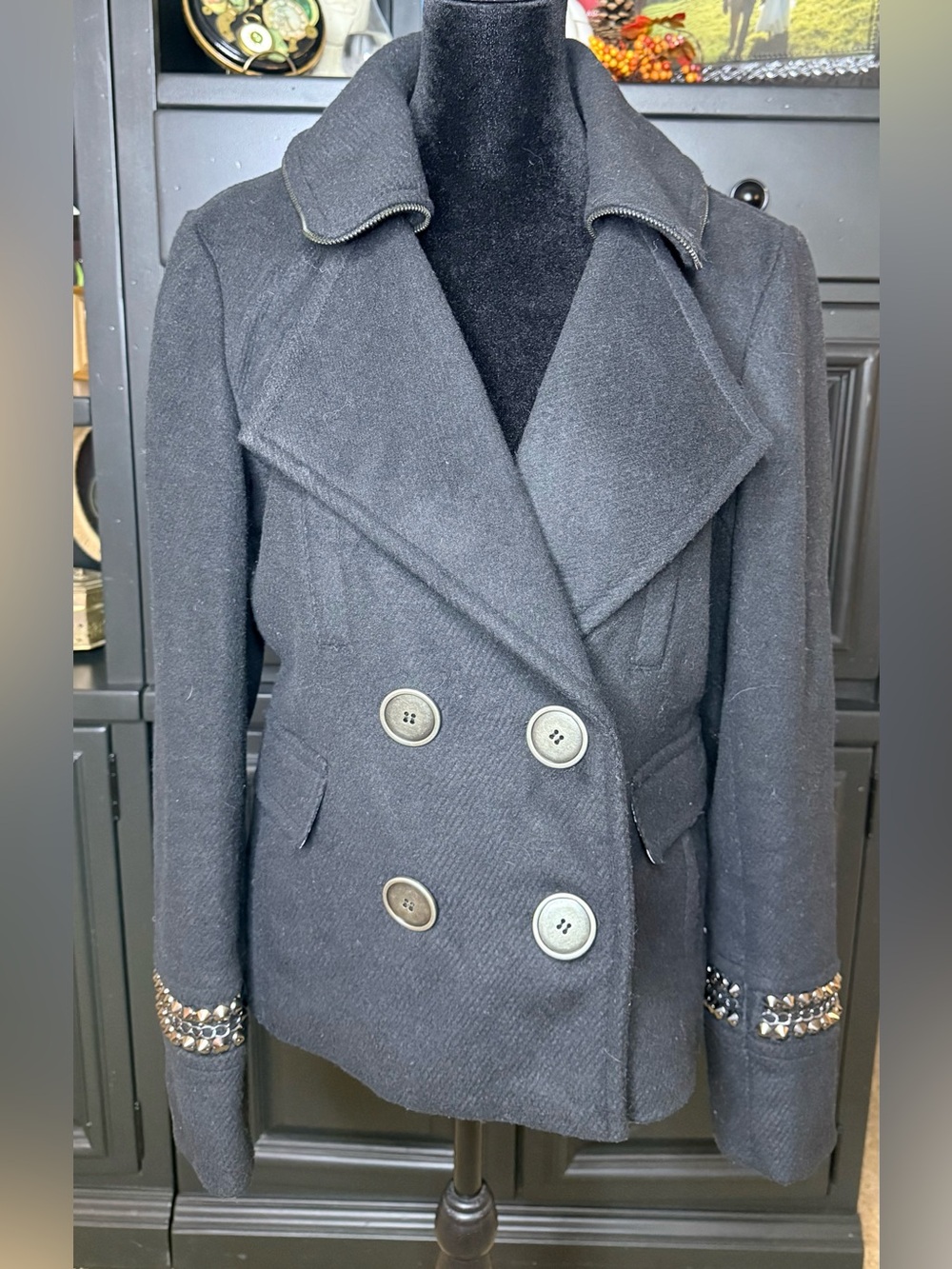 Dollhouse black preppy punk pea coat chic rocker studded jacket medium - Picture 14 of 14
